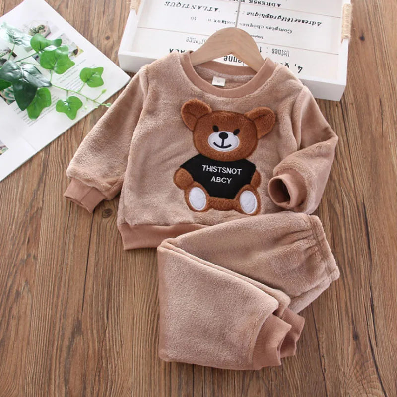 Winter Flannel Fleece Cartoon Bear Sleepwear Pajamas