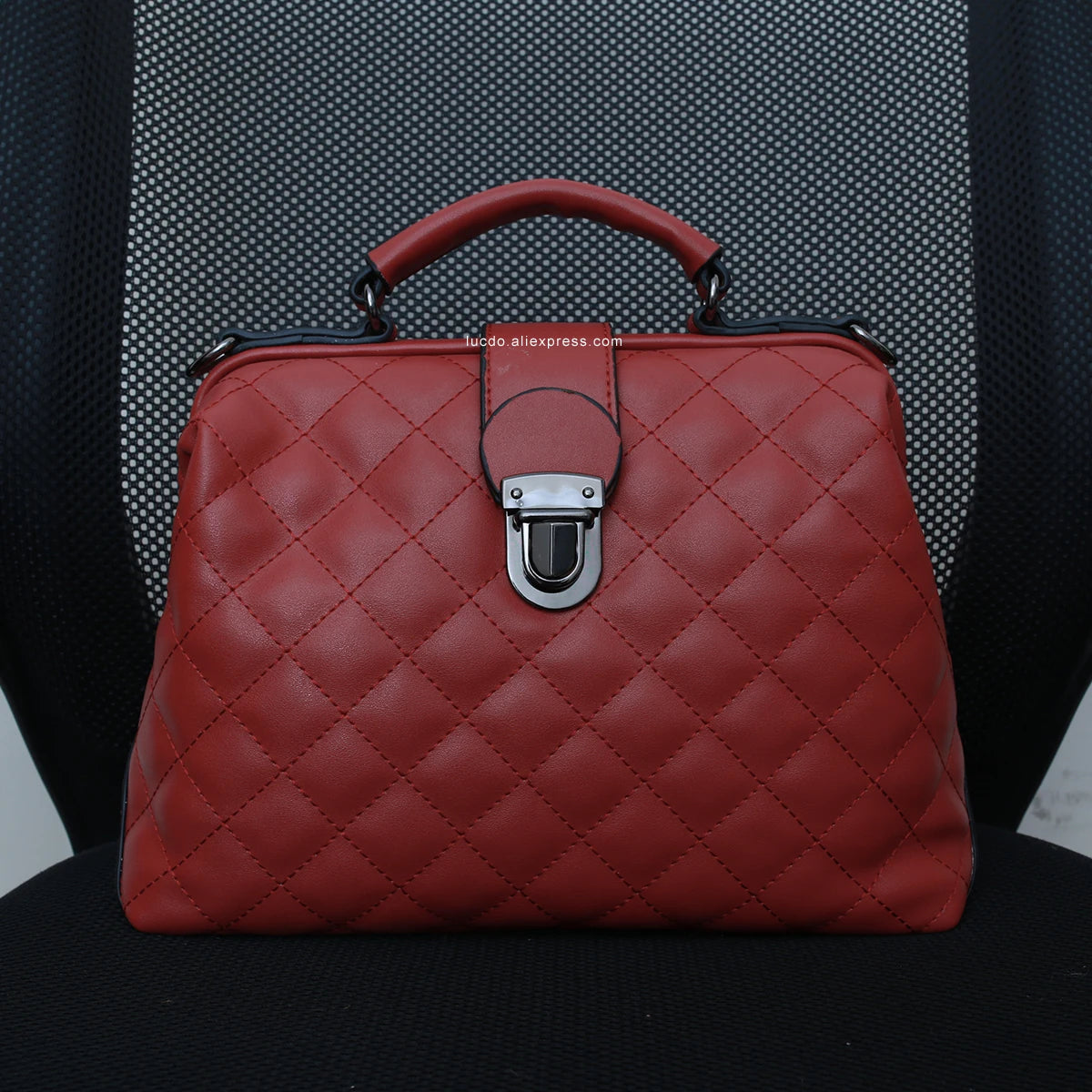 Plaid Rivets Design Doctor Crossbody High Quality PU Leather Tote Bags
