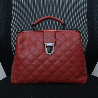 Plaid Rivets Design Doctor Crossbody High Quality PU Leather Tote Bags