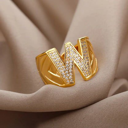 Chunky Wide Zircon Initial Letter Rings