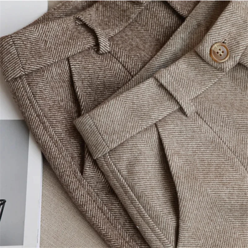 Woolen High Waisted Casual Suit Pants