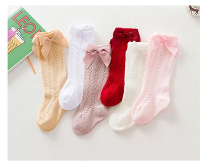 Baby Girls Toddlers Bow Long Soft Cotton Socks