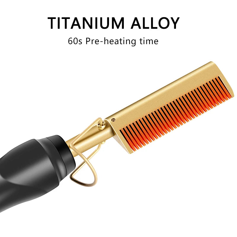 Electric Hot Heating Comb Hair Straightener Curler
