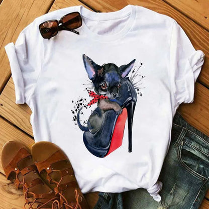 Maycaur Pink High Heels Flowers Bag Print T Shirt