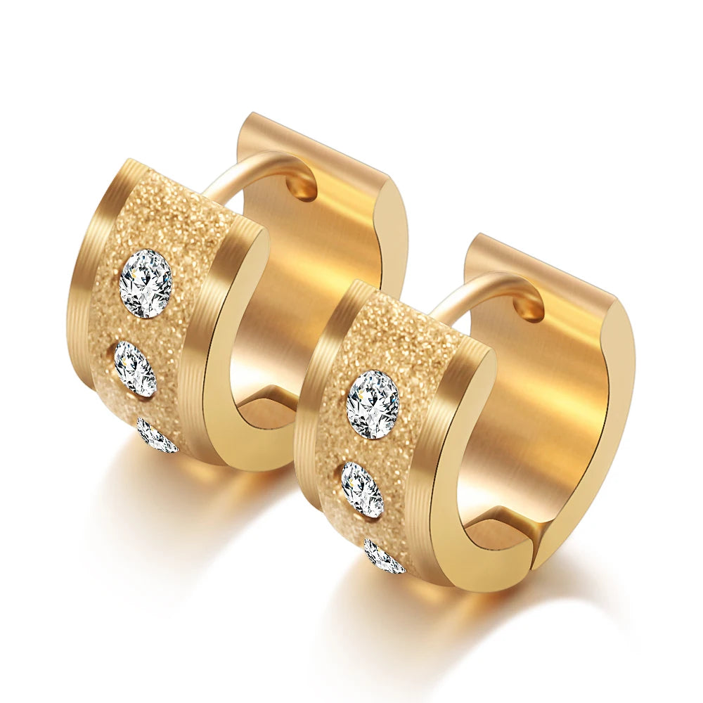 Stainless Steel Zircon Crystal hoop Earrings