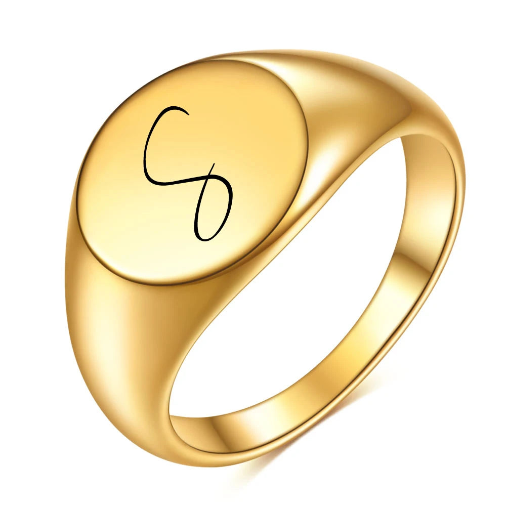 Initial Letter Stamp Signet Chunky Stainless Rings