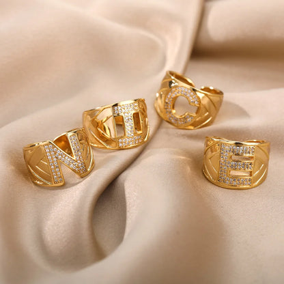 Chunky Wide Zircon Initial Letter Rings