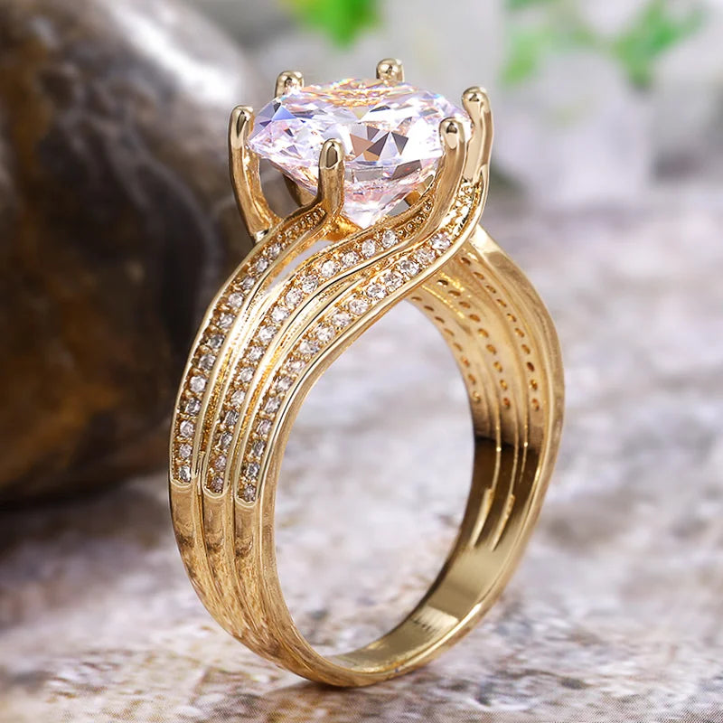 Gorgeous Solitaire 12MM Cubic Zirconia Bridal Gold Brilliant Rings