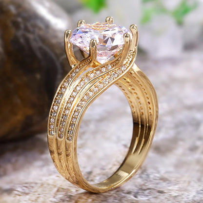 Gorgeous Solitaire 12MM Cubic Zirconia Bridal Gold Brilliant Rings
