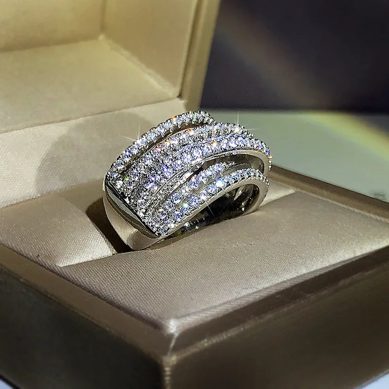 Exaggerated micro-inlaid 925 silver full zircon ring