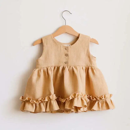 Cotton Linen Baby Girls Summer 3 Layers Cake Tutu Dress