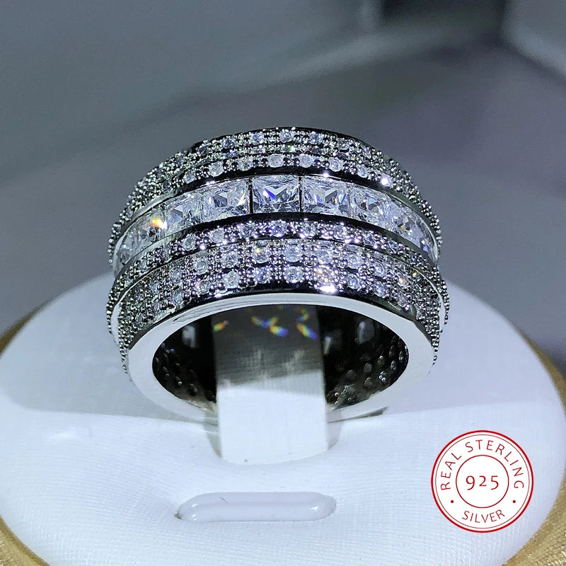 Elegant 925 Sterling Silver Exquisite White Zircon Stone Ring