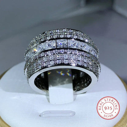 Elegant 925 Sterling Silver Exquisite White Zircon Stone Ring