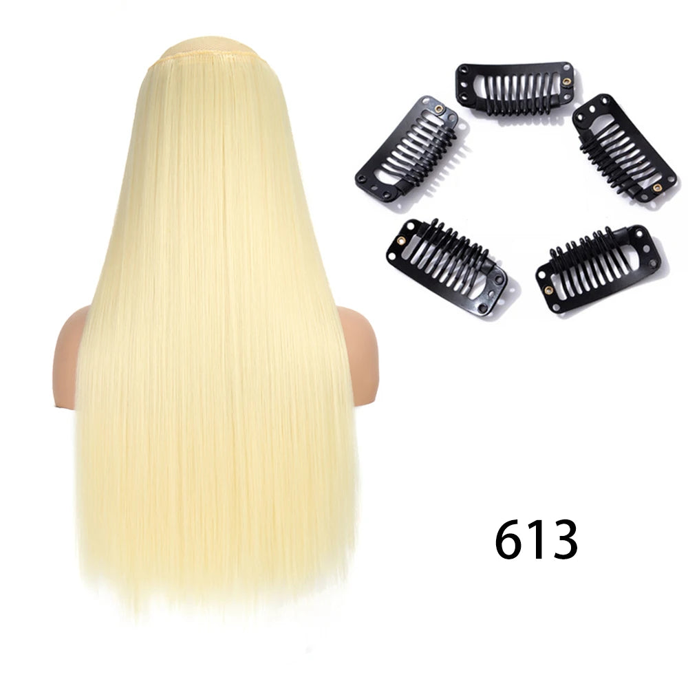 Synthetic Long Straight Clip In One Piece Hair Extension 5 Clips Fake Hair