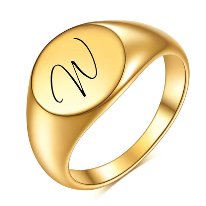 Initial Letter Stamp Signet Chunky Stainless Rings