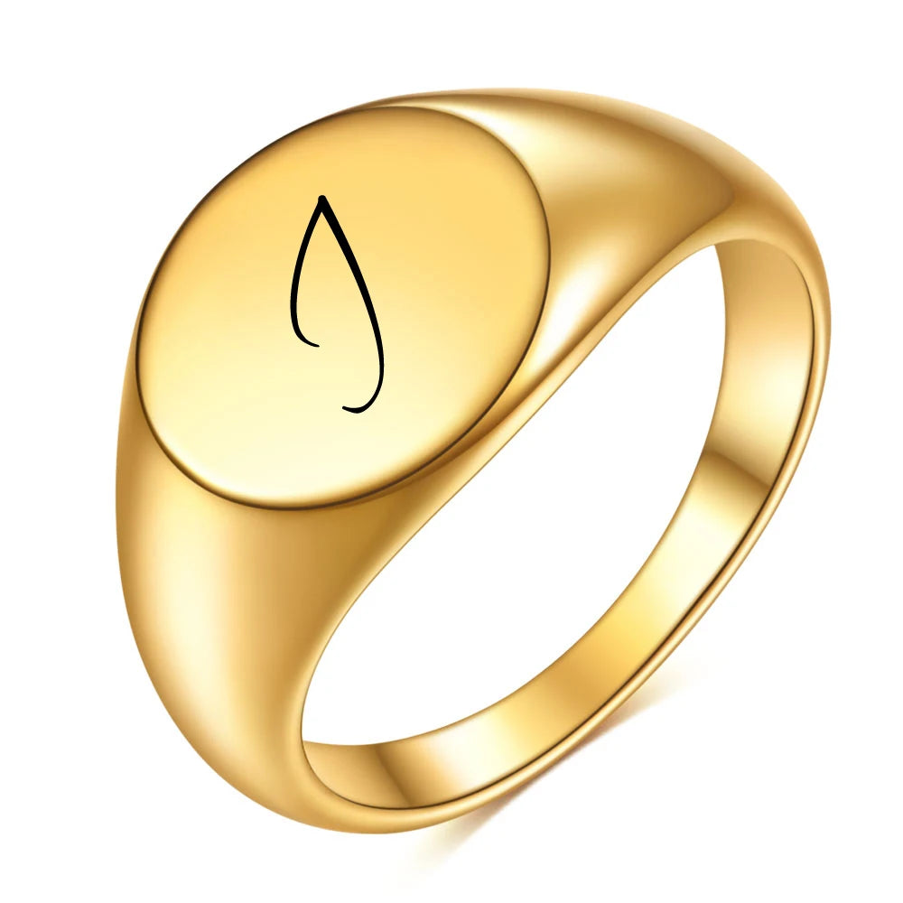 Initial Letter Stamp Signet Chunky Stainless Rings
