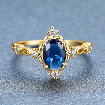 Charm Gold Silver White Opal Oval Stone Crystal Rings