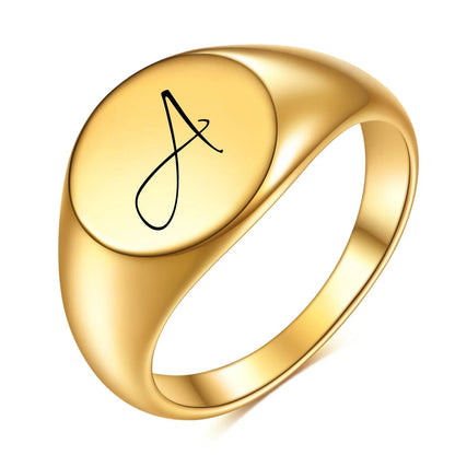 Initial Letter Stamp Signet Chunky Stainless Rings