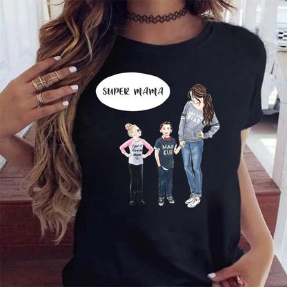 Cartoon Mom Mother Boy Girl Print Mother Lady T-shirts