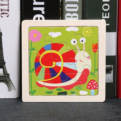 11X11CM Kids Wooden Puzzle Cartoon Animal Traffic Toys