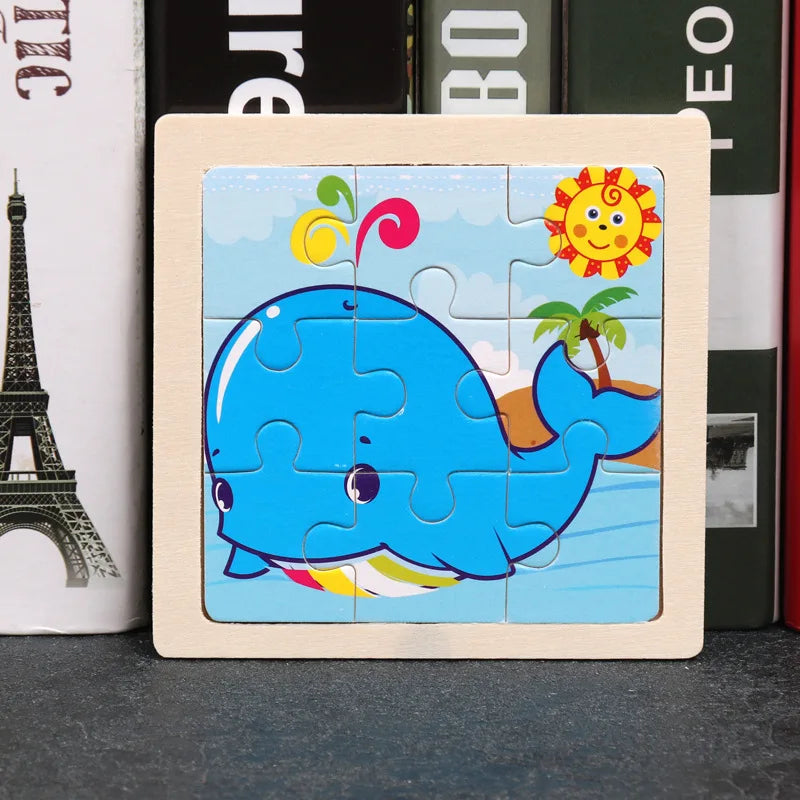 11X11CM Kids Wooden Puzzle Cartoon Animal Traffic Toys