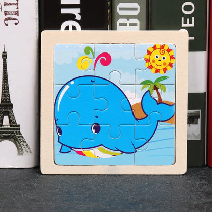 11X11CM Kids Wooden Puzzle Cartoon Animal Traffic Toys