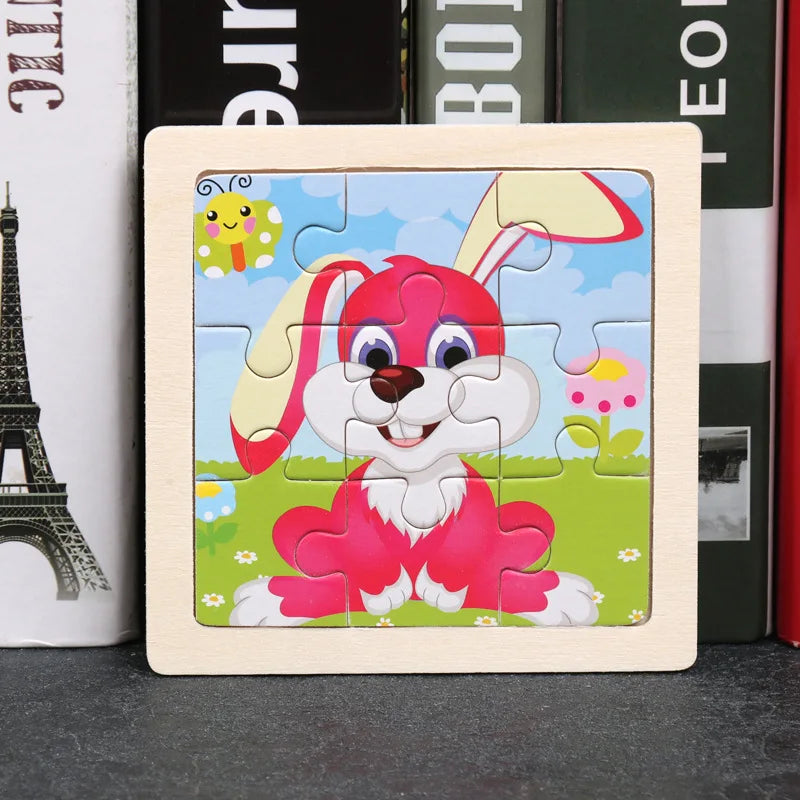 11X11CM Kids Wooden Puzzle Cartoon Animal Traffic Toys