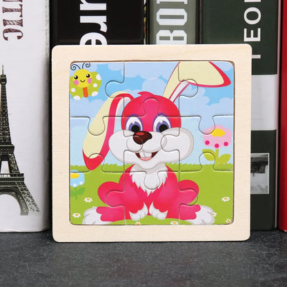 11X11CM Kids Wooden Puzzle Cartoon Animal Traffic Toys