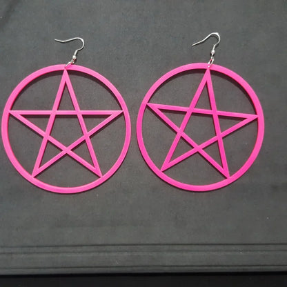 Acrylic Big Round Pentagram Drop Pink Circle Star Dangle Earrings