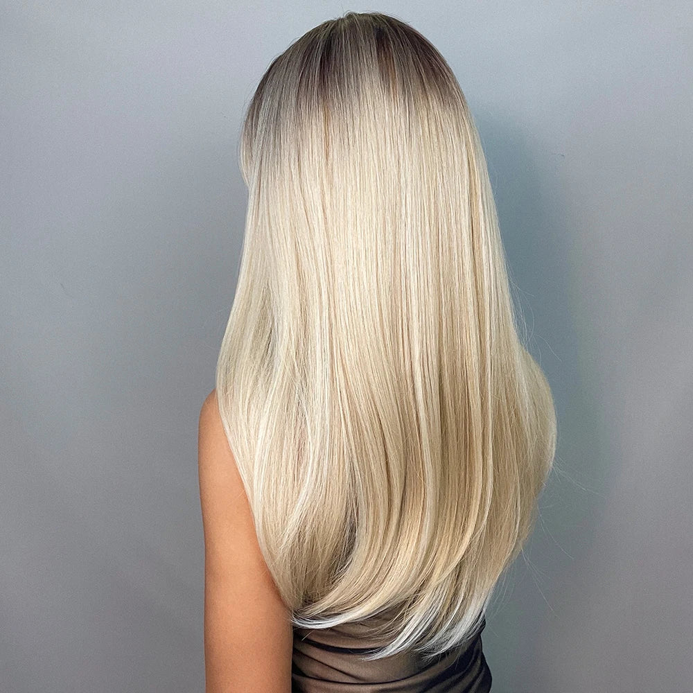 Brown Blonde Long Straight Synthetic Wigs
