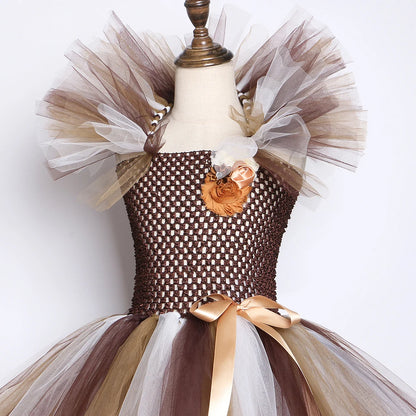 Brown Jungle Lion Costume Animal Party Fancy Tutu Dress