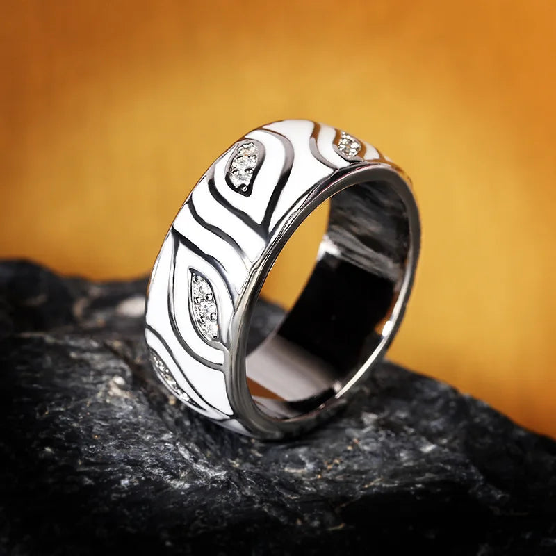 925 Silver White Leaves Sparkling CZ Jewelry Ring Set