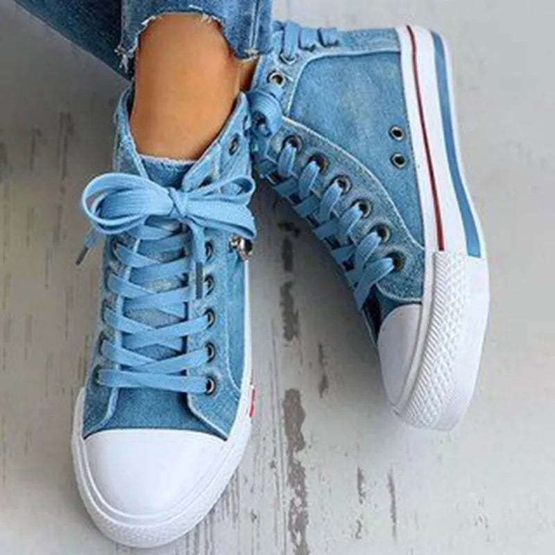 Canvas Chic High Top Flat Zipper Walking Sneakers