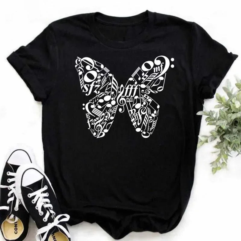 Funny Music Art Short Sleeves Black T-shirt