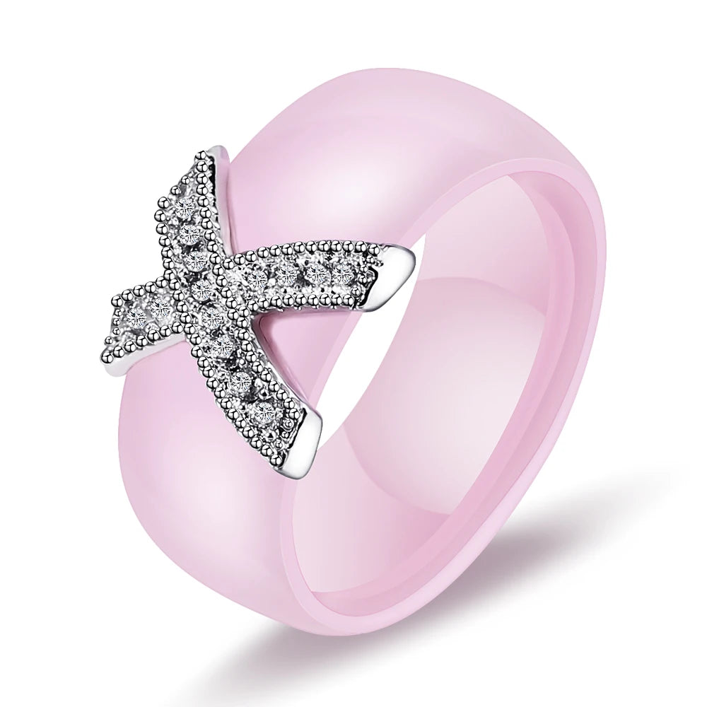 Ceramic Cubic Zirconia Stainless Steel Ring