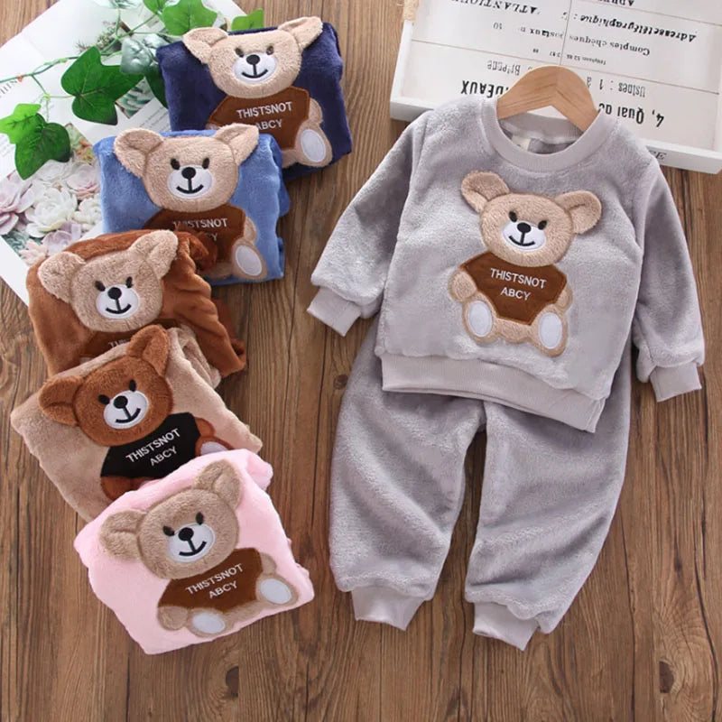 Winter Flannel Fleece Cartoon Bear Sleepwear Pajamas