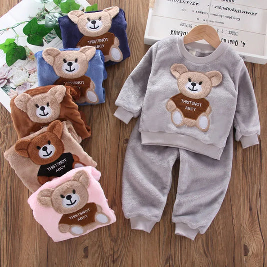 Winter Flannel Fleece Cartoon Bear Sleepwear Pajamas