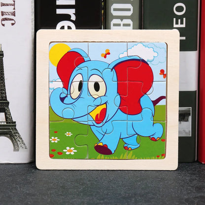 11X11CM Kids Wooden Puzzle Cartoon Animal Traffic Toys