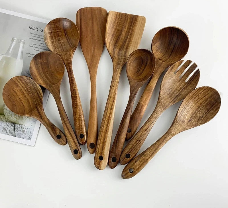 1-9Pcs/set Wooden Kitchen Utensils Set