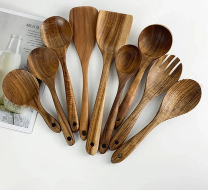 1-9Pcs/set Wooden Kitchen Utensils Set