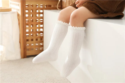 Ruffle Knee High Socks Baby Girls Toddlers Long Soft Cotton Sock 0-8Years