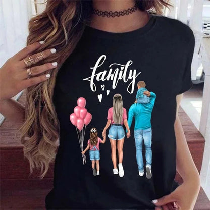 Cartoon Mom Mother Boy Girl Print Mother Lady T-shirts