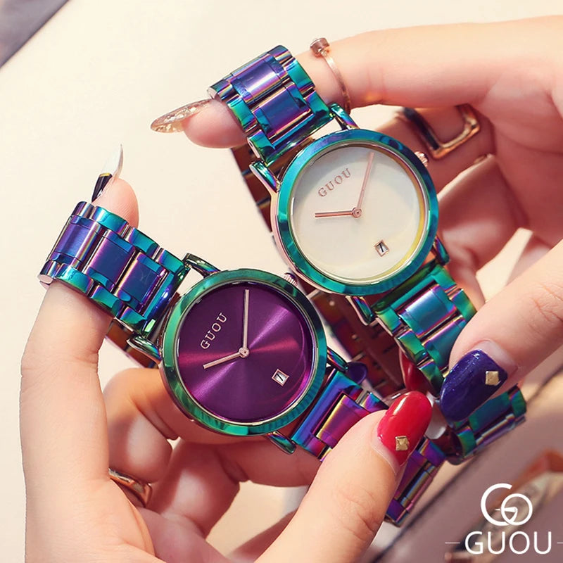 Luxury Stainless Steel Colorful Straps Purple Watches
