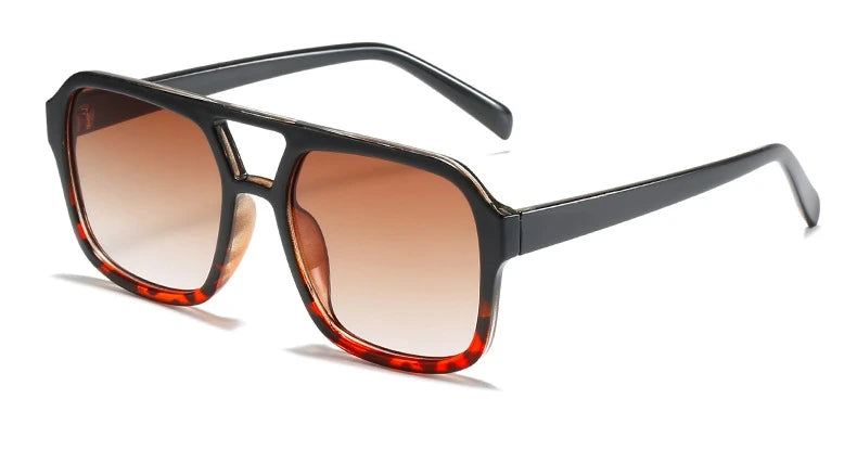 Retro Square Double Beam Yellow Oversized Sunglasses