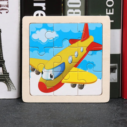 11X11CM Kids Wooden Puzzle Cartoon Animal Traffic Toys