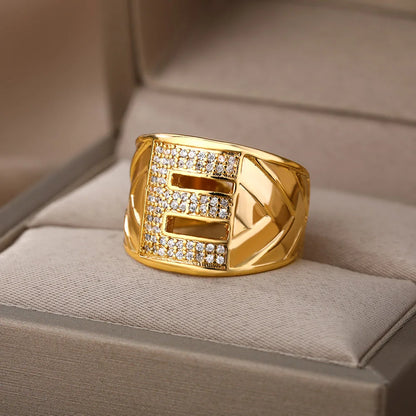 Chunky Wide Zircon Initial Letter Rings