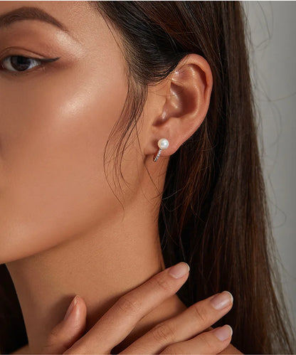 925 Sterling Silver Shell Pearl Shining Zircon Stud Earrings