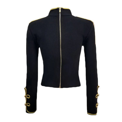Bandage Long Sleeve Casual Sexy Black Night Jacket