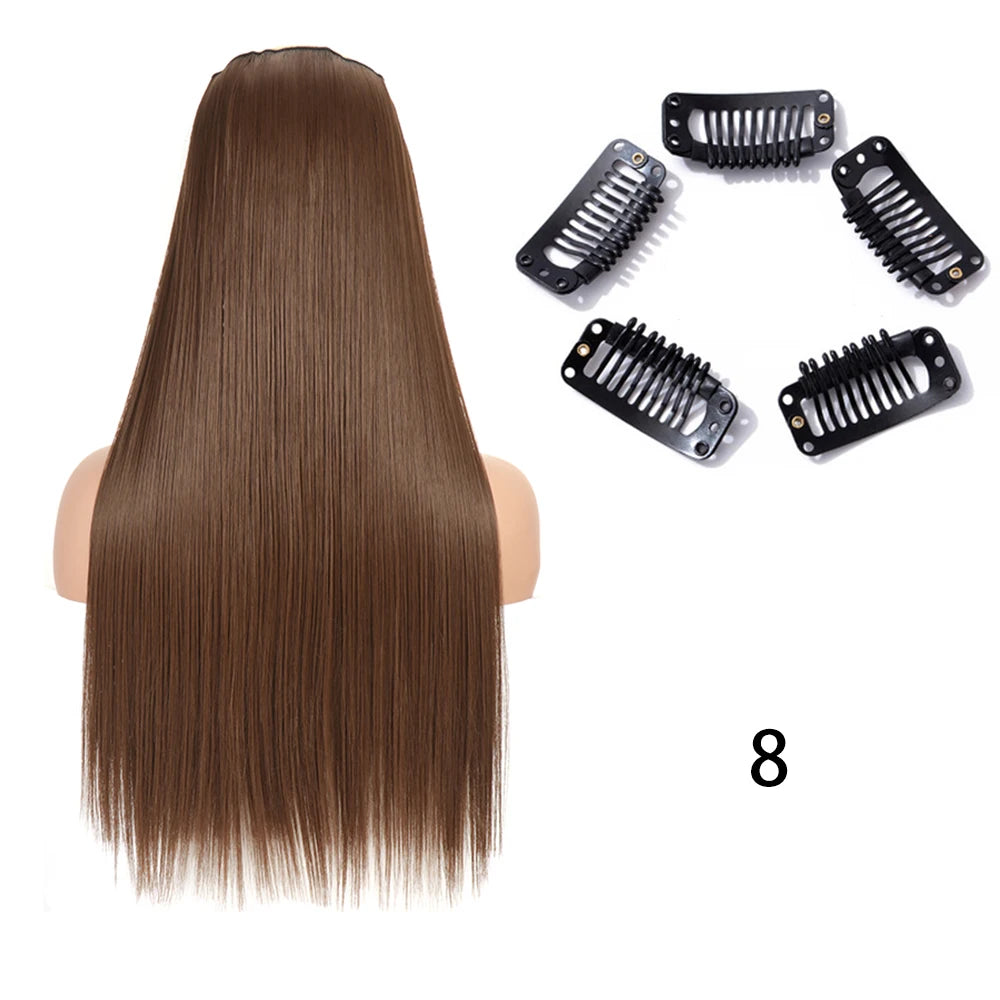 Synthetic Long Straight Clip In One Piece Hair Extension 5 Clips Fake Hair