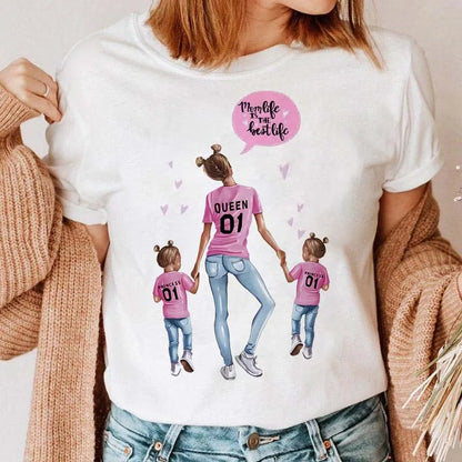 Cartoon Mom Mother Boy Girl Print Mother Lady T-shirts